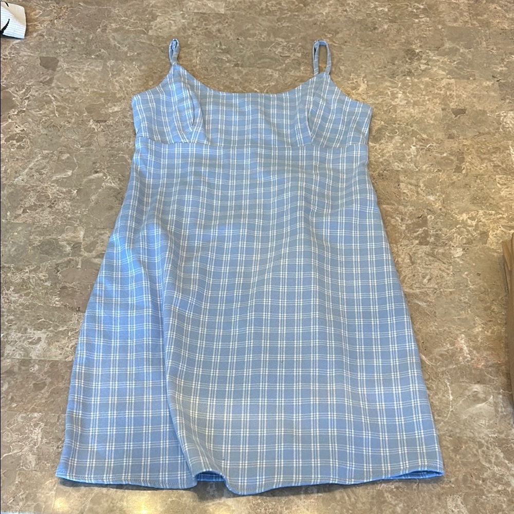 Blue Plaid Sleeveless Dress